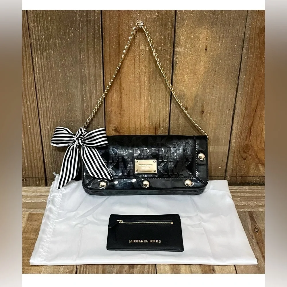 Michael Kors. 5 Piece: Delancy Clutch & Free Watch, Card Case, Twilly & Dust Bag